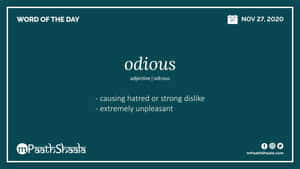 一個青綠色圖形，帶有單詞 'odious' 及其定義的白色文字。