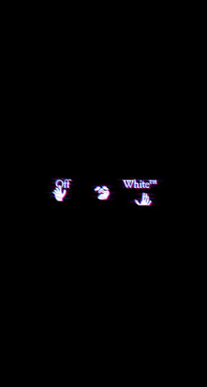 在黑色背景上帶有發光手部圖標的 Off White 標誌