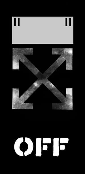 Off-White 品牌標誌，帶有箭頭和文字，位於黑色背景上。