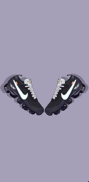 黑色Nike VaporMax運動鞋，帶白色點綴，在薰衣草背景上。