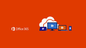Office 365 應用程式顯示在各種設備上，帶有雲端圖示。