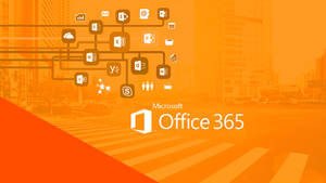Microsoft Office 365 應用程式圖標在街道背景上連接。