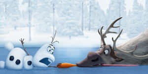 Olaf 和 Sven 在冰冷的水中分享胡蘿蔔 — 雪人 壁紙