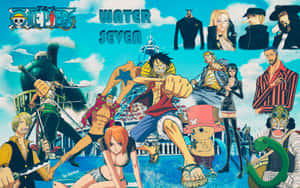 陽光明媚的日子裡，《One Piece》動漫角色擺出動作姿勢。 — 河景 壁紙