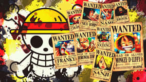 One Piece 船員們的通緝海報，帶有骷髏標誌，背景為色彩繽紛的濺色。 — 火影忍者海報 壁紙