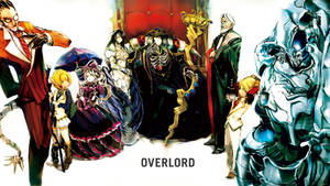 《Overlord》動漫角色，包括骷髏王和機械巨人，擺出戲劇性的姿勢。