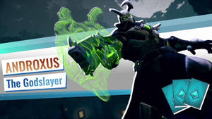 遊戲角色 Androxus The Godslayer 帶有發光綠色能量和卡牌
