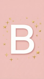 一個白色字母B被金色星星包圍在粉紅色背景上