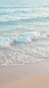 在黃金時段，溫柔的海浪湧上粉紅色的沙灘