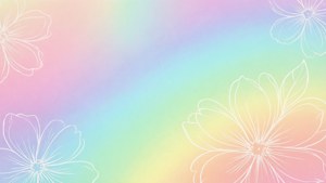 柔和彩虹漸變，角落有白色輪廓花朵。