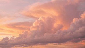 戲劇性的日落雲彩在橙色和粉紅色調中發光