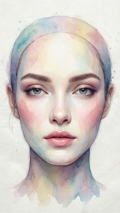 水彩畫女性肖像，粉彩色調，紋理紙張