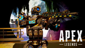 金色機械人在Apex Legends遊戲場景中手持裝飾步槍。