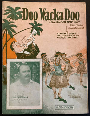 帶有小號手和草裙舞者的「Doo Wacka Doo」1920年代復古樂譜封面。 — 音樂 GIF 壁紙