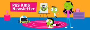 PBS Kids 角色在色彩繽紛的卡通房間裏玩耍和畫畫。 — 童趣風 壁紙