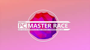 PC Master Race標誌，帶有幾何水晶和粉紅漸變背景。
