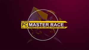 遊戲標語 PC Master Race，紫紅色背景上帶有黃色文字。