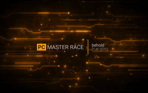 帶有PC Master Race標語的發光橙色電路板圖案。