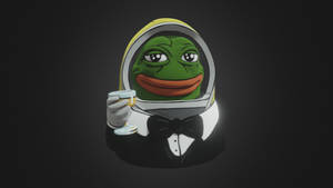 穿著太空服和燕尾服的青蛙拿著香檳杯。