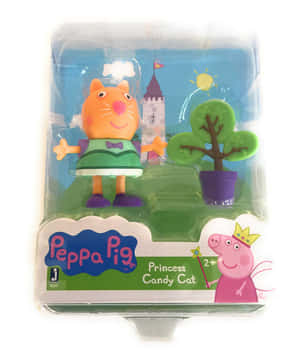 Peppa Pig 公主 Candy Cat 玩具公仔，背景有城堡樹和太陽。 — Apple Watch Ultra 壁紙