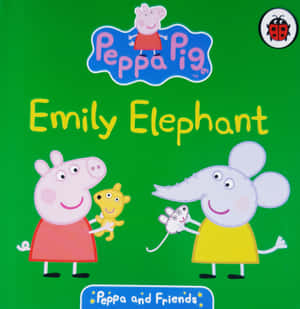 Peppa Pig 和 Emily Elephant 喺綠色書封面抱住毛公仔。 — Pixel 10 Pro Fold 壁紙