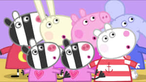 Peppa Pig 和朋友們穿著色彩繽紛的服裝站在一起。 — 斑馬 壁紙