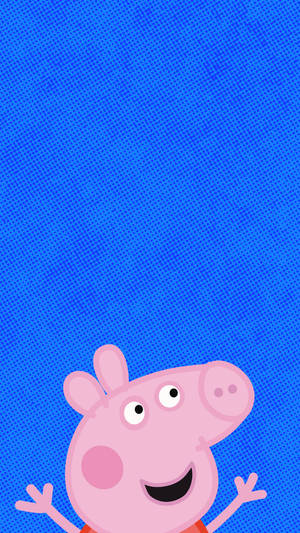 Peppa Pig 喺藍色紋理背景上開心咁揮手。 — 可愛卡通 壁紙