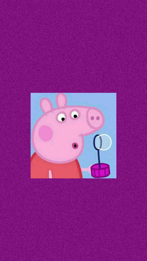 Peppa Pig 在紫色背景上拿著泡泡棒 — 可愛卡通 壁紙