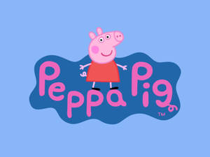 Peppa Pig 卡通角色穿著紅色裙子在粉紅色標誌上微笑 — 可愛卡通 壁紙