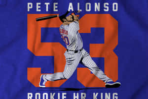 棒球運動員 Pete Alonso 插圖，帶球棒和 53 號，藍色背景