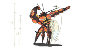 一隻橙色和黑色裝甲昆蟲生物，肩上有一隻老鼠。 — 任天堂 GIF 壁紙