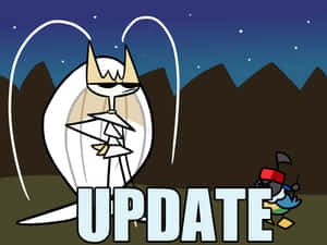 星空下的卡通天使和小鴨，帶有「UPDATE」文字。 — 寵物小精靈 劍與盾 壁紙