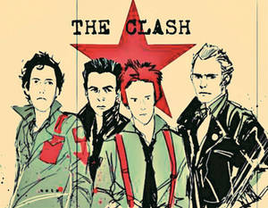 The Clash 樂團插圖，帶有紅星和龐克風格。