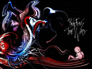 Pink Floyd The Wall 專輯封面藝術，帶有霓虹漩渦和一個粉紅色的小人物。