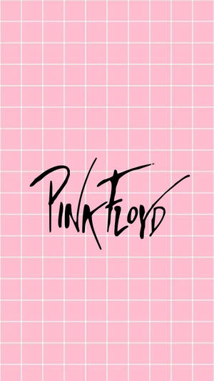 粉紅色網格背景上的黑色字體 Pink Floyd 標誌。