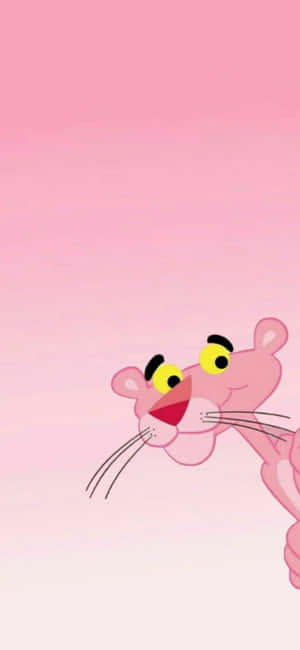 Pink Panther 卡通角色從右下角俏皮地探出頭來。 — POCO C 壁紙