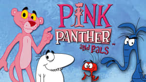 Pink Panther 同朋友卡通角色喺藍色背景上微笑。 — 卡通網絡角色 壁紙