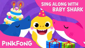 Baby Shark 同朋友用蛋糕同禮物慶祝生日。 — 卡通 壁紙