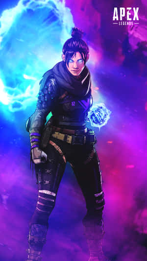 一位Apex Legends女性角色在宇宙背景下手持發光球體。 — Apex 英雄 壁紙