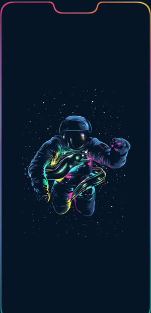 霓虹太空人在太空漂浮，帶有發光軌跡和繁星背景。