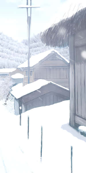白雪覆蓋的木屋，位於寧靜的山村。 — 冬日美學 壁紙