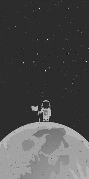 太空人在星空下於月球表面插旗