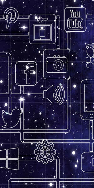數碼社交媒體圖標在星空夜空背景下以網絡連接。 — 社交 壁紙