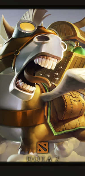 一隻卡通馬穿著戰鬥裝備咆哮，下方有 Dota 2 標誌。 — 驢仔動圖 壁紙