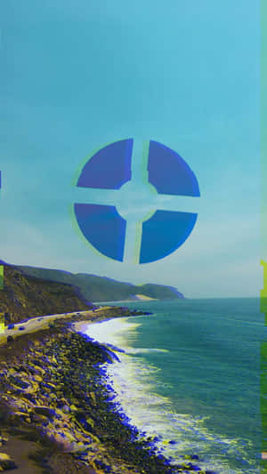 海岸高速公路，發光的藍色圓形符號漂浮在海洋和懸崖上方。