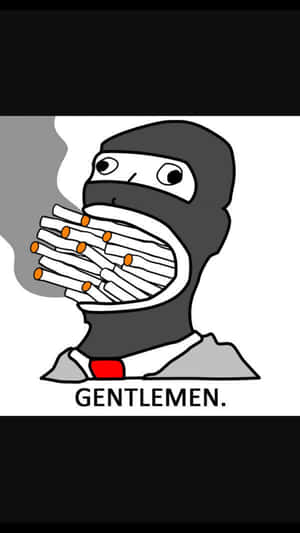 戴巴拉克拉法帽的卡通人物手持香煙，帶有煙霧和文字「GENTLEMEN」