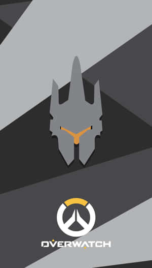 Overwatch英雄頭盔和標誌在灰色幾何背景上。
