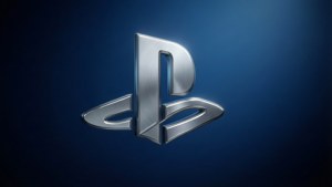 深藍色漸變背景上閃亮的銀色 PlayStation 標誌