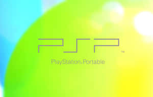 色彩繽紛模糊背景上的 PlayStation Portable 標誌
