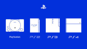 藍色背景上從PS1到PS4的PlayStation主機型號線條圖。